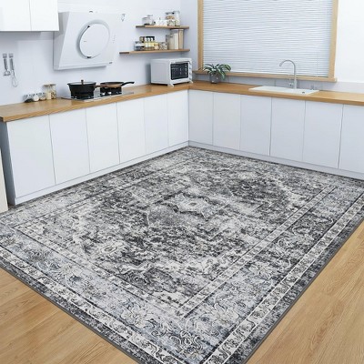 coucheta Washable Area Rug, Vintage Distressed Hallway Floor Carpet, Non-Slip Non-Shedding Soft Bedside Rug, Low Pile Foldable Print Rug