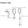 14K Gold Moon Star Earring Set, 3Pcs Tassel Chain Stud with Sparkly Zircon, Asymmetric Stacking Jewelry Gift for Women. - 3 of 4