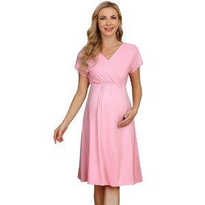 Maternity Dress Women's A-Line Knee Length Wrap Dress Swing Dresses for Baby Shower - 1 of 1