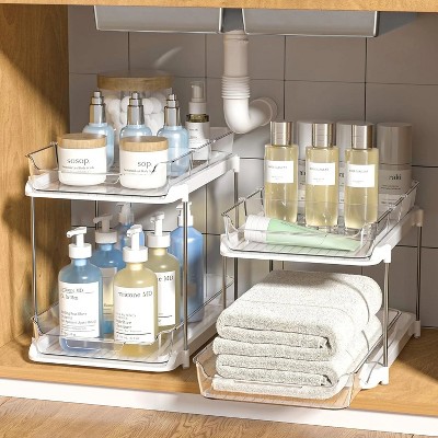 LunaLulinlk 2 sets of multi-purpose bathroom, kitchen stackable cabinet organizers, pull-out organizers with 8 removable dividers