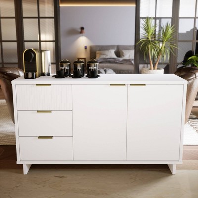 Granville 55" White Modern Buffet Sideboard with Ribbed Drawers