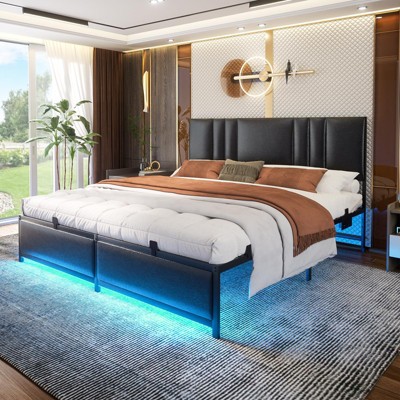 Aheaplus Headboards with LED Light, Height Adjustable Bed Frame with Headboard