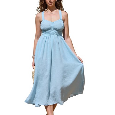 INSPIRE CHIC Women's V Neck Sleeveless A-line Backless Beach Sundress Midi Dress