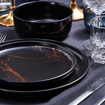 Black and Gold Porcelain 32-Piece Dinnerware Set, Service for 8