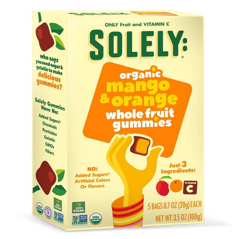SOLELY Organic Mango &#38; Orange Fruit Gummies - 3.5oz/5ct, 1 of 4
