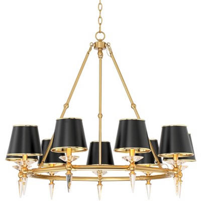 Possini Euro Design Burnished Brass Large Wagon Wheel Chandelier 37 1/2" Wide Modern Glass Black Shades 6-Light Fixture House