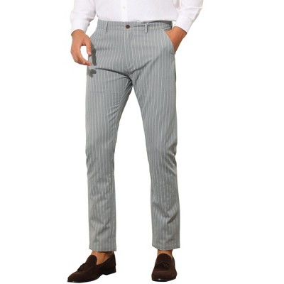 Lars Amadeus Men's Slim Fit Business Flat Front Stripes Chino Trousers