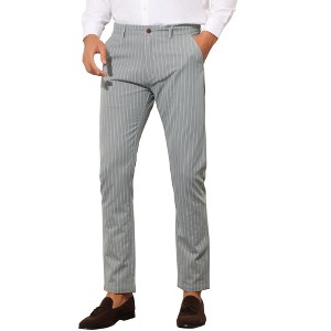 Lars Amadeus Men's Slim Fit Business Flat Front Stripes Chino Trousers - 1 of 4