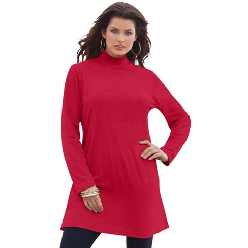 Roaman's Women's Plus Size Mockneck Ultimate Tunic - M, Red : Target