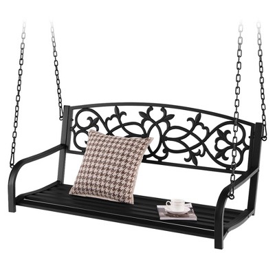 Tangkula Patio Porch Swing 2-Person Outdoor Metal Swing Bench Chair w/ Chains