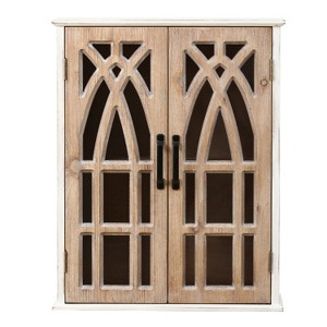 LuxenHome Farmhouse Wall Mounted Cabinet with 2 Door, 20" Natural MDF Wood Cathedral-Style Floating Storage Cabinet for Kitchen, Bathroom White - 1 of 4