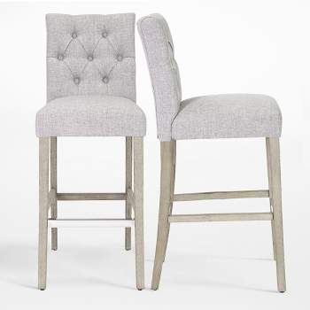 WestinTrends 29" Linen Fabric Tufted Bar Stool (Set of 2)