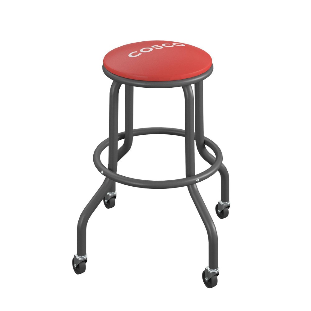 Photos - Chair Cosco All Steel Vinyl Work Seat with Rolling Casters Red 