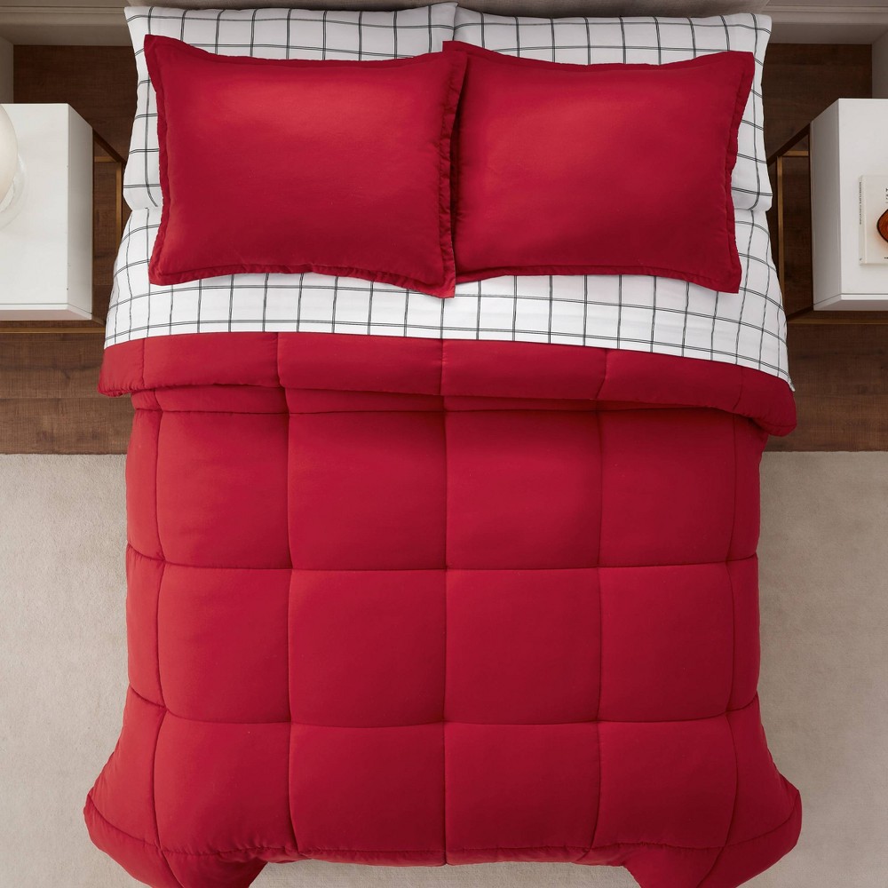 Photos - Bed Linen Serta 7pc King Simply Clean Reversible Bed in a Bag Red/Gray - : Polyester, Stain-Resistant, Machine Washable 