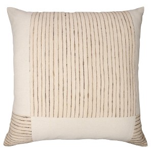 HomeRoots 24" Beige and White Check Silk Throw Pillow With Embroidery - 1 of 4