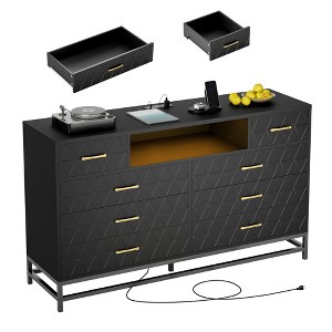 Storage cabinet, wooden five-drawer chest that doubles as a 55-inch TV stand with LED lighting, suitable for living rooms and hallways. - 1 of 4