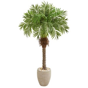 Nearly Natural 63-in Robellini Palm Artificial Tree in Sandstone Planter - 1 of 1