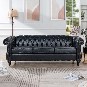 NicBex 84.65" Chesterfield Sofa with Rolled Arm, Modern PU Leather 3 Seater Sofa Couch, Upholstered Vintage Couch for Living Room - 1 of 4