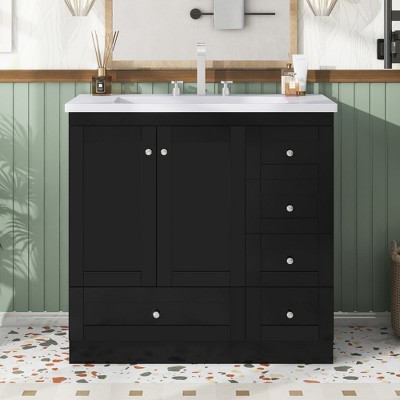 NicBex Bathroom Vanity with Sink,Bathroom Sink Vanity with 4 Drawers and 2 Doors,36 inch Bathroom Sink Cabinet for Bathroom,White/Gray/Black