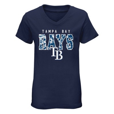 MLB Tampa Bay Rays Women's Short Sleeve V-Neck Fashion T-Shirt - S