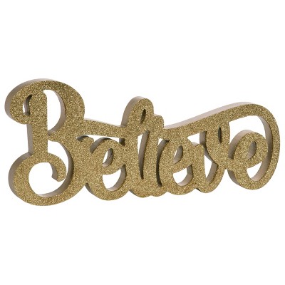Transpac Wood 16 in. Gold Christmas Believe Die Cut Word Decor