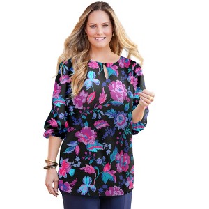 Catherines Women's Plus Size Liz&Me Keyhole Top - 1 of 4