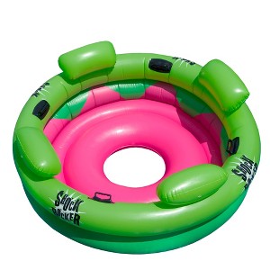 Swim Central 75" Bright Green and Pink Inflatable Shock Rocker Swimming Pool Float - 1 of 4