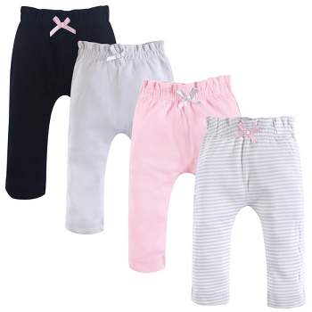 Touched by Nature Baby and Toddler Girl Organic Cotton Pants 4pk, Black Lt.  Pink Stripe, 12-18 Months