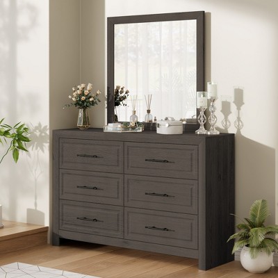 Hyleory Modern Bedroom Vanity Table with Mirror,6 big drawers