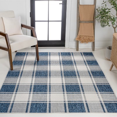 Sabine Navy and Cream Gingham Synthetic 3 x 5 Area Rug