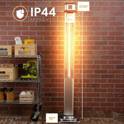SereneLife 1500W Silver Electric Tower Patio Heater with Remote