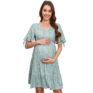 LXT-Maternity Dresses Casual Flared A Line Swing Ruffle Midi Dress - 1 of 4