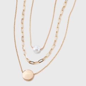 Gold 3 Row With Pearl & Coin Necklace - A New Day™ Gold - 1 of 4