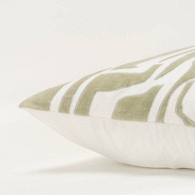 20"x20" Green and Ivory Cotton Velvet Abstract Throw Pillow