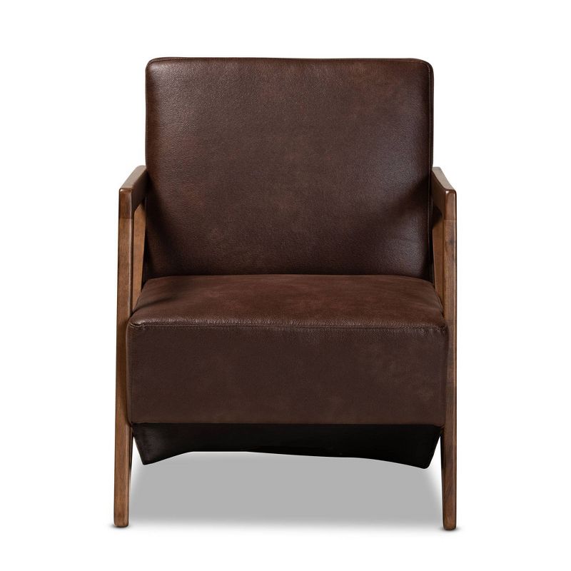 Christa Faux Leather Effect Fabric Upholstered Wood Accent Chair Dark Brown/Walnut Brown - Baxton Studio, 3 of 12