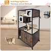 Litter Box Cabinet, Cat Tree with Litter Box Enclosure, Wooden Metal Frame Hidden Cat Washroom on Wheels with Hammock, Scratching Mat & Post - 2 of 4