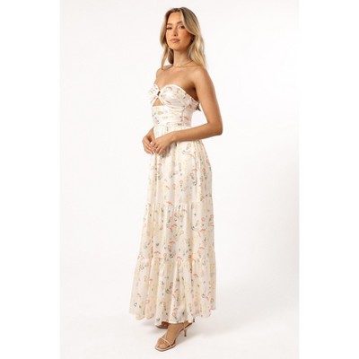 Yellow Floral Strapless Sweetheart Maxi Dress