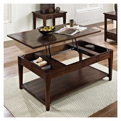 Transitional Walnut Wood Rectangular Lift-Top Coffee Table with Storage