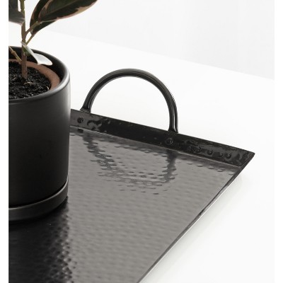 Sanzo Pewter Hammered Metal Rectangular Tray with Handles
