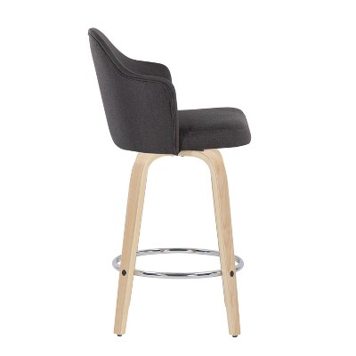 Swivel Natural Wood and Charcoal Fabric Barstools, Set of 2