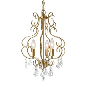 LNC Graceful 3-Light 13" Candle Crystal Mini Galm Chandelier, Polished Gold - 1 of 4