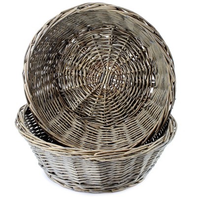 AuldHome Design Gray Farmhouse Bread Baskets, 2pk; Rustic Woven Wicker Round Basket for Kitchen, Home and Storage
