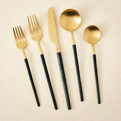 Durable Stainless Steel Flatware Set Black Golden Silverware - Temu