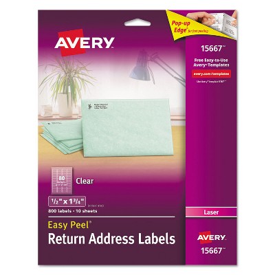 Avery Clear Easy Peel Mailing Labels Laser 1/2 x 1 3/4 800/Pack 15667
