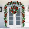 24" Christmas Wreath for Front Door, Prelit Christmas Wreath with Lights, Red Gold Ball Ornaments, Pine Cones &Bow for Fireplace Home Holiday Decor - 2 of 4