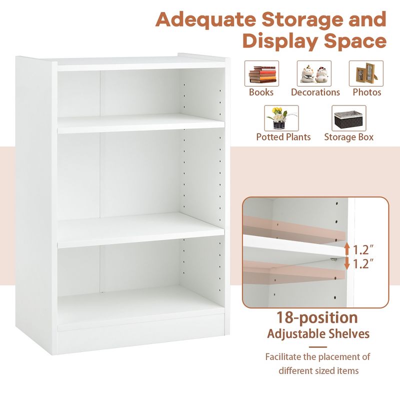 Costway 3-Tier Bookcase Open Multipurpose Display Rack Cabinet with Adjustable Shelves, 5 of 10