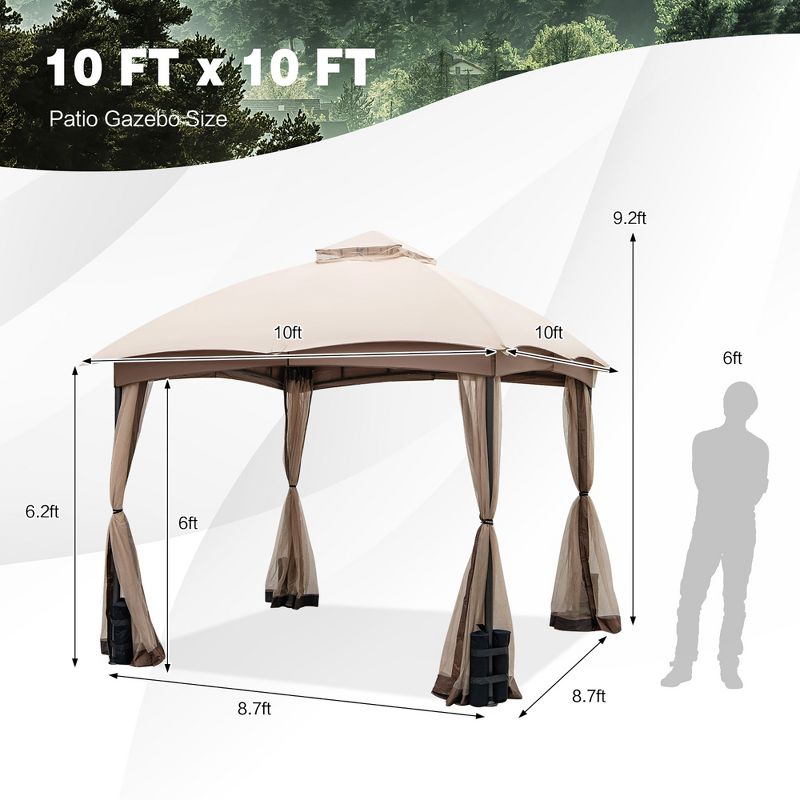 Costway 10x10 FT 2-Tier Patio Gazebo Canopy Netting Heavy-Duty Metal Easy-Setup Outdoor, 3 of 11