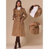 Allegra K Women's Faux Suede Notched Lapel Double Breasted Belted Long Sleeve Trench Coat - 2 of 4