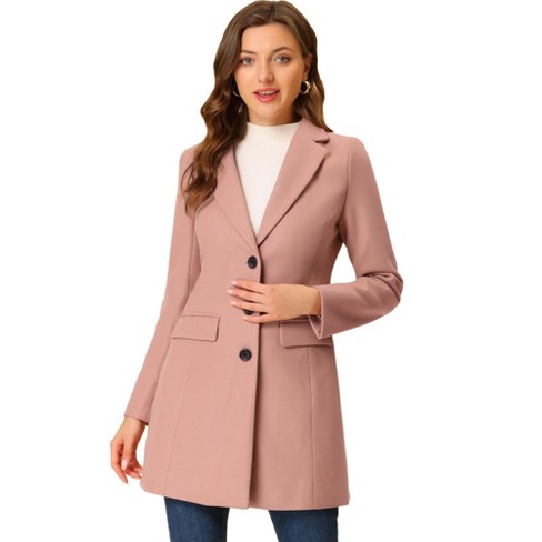 Allegra K Women's Notched Lapel Single Breasted Outwear Winter Coat Dusty  Pink X-large : Target