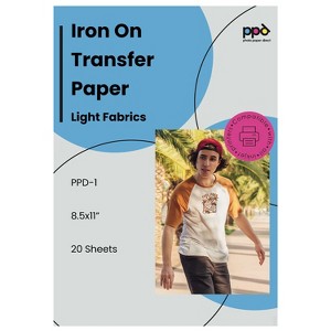 PPD Light Iron-On Transfer Paper 8.5x11" Pack of 20 for Inkjet Printers - 1 of 4